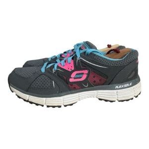 Skechers Women Shoes Size 6 Sport Flex Sole Grey Pink Leather Synthetic Sneakers